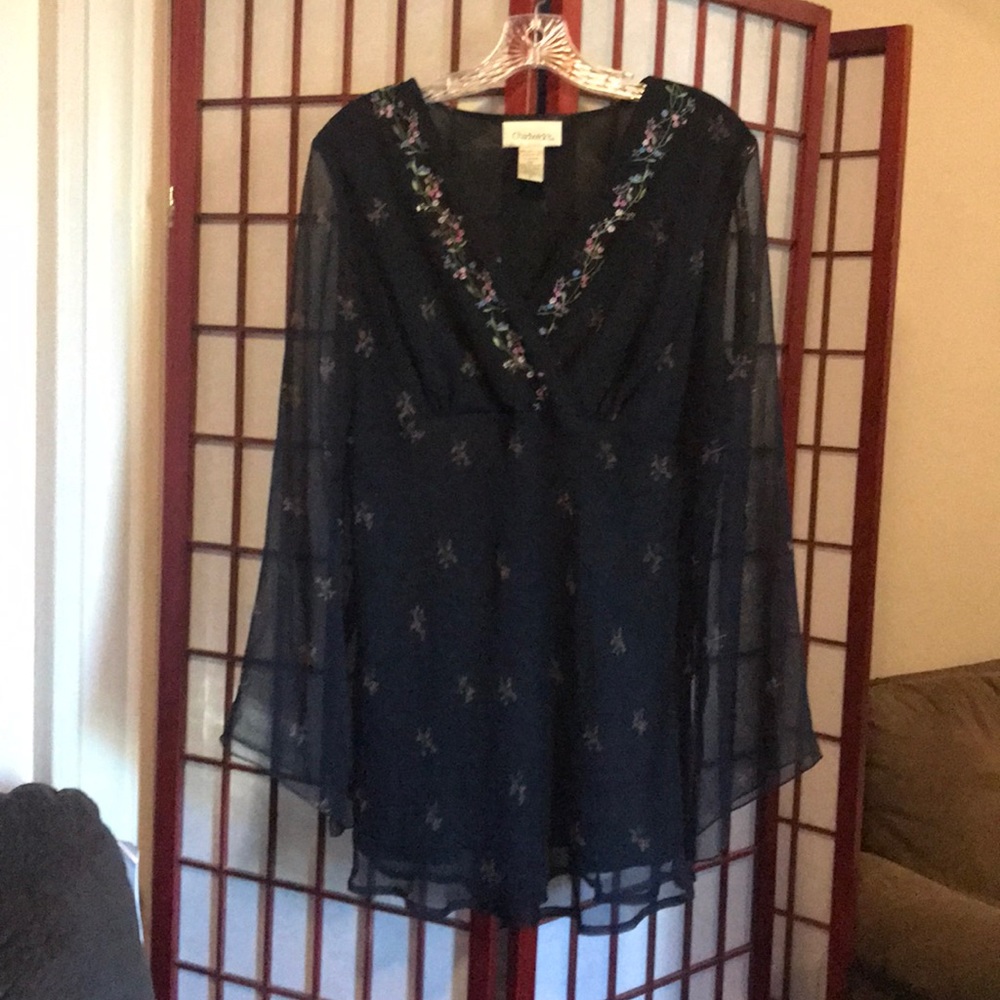 Sheer Black and Floral Blouse